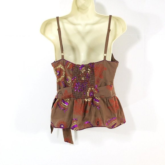 Women's Chelsea & Violet Cami Top Sz L Boho Embroidered Sequin Peplum Top - Picture 7 of 12